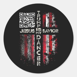 Sticker Rond Jésus Est Mon Sauveur Trump Est Mon Danseur Qr Tru