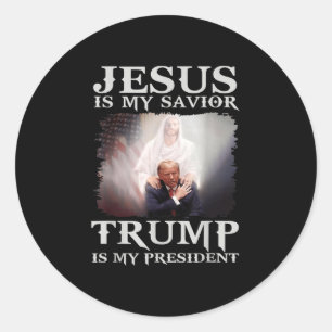 Sticker Rond Jésus Est Mon Sauveur Trump Est Mon Président