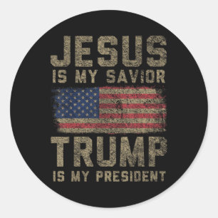 Sticker Rond Jésus Est Mon Sauveur Trump Est Mon Président _1
