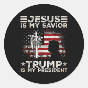 Sticker Rond Jésus Est Mon Sauveur Trump Est Mon Président 2024