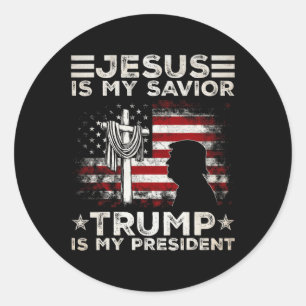 Sticker Rond Jésus Est Mon Sauveur Trump Est Mon Président 2024