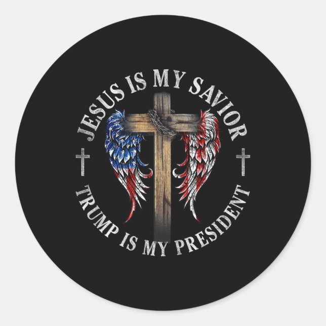 Sticker Rond Jésus Est Mon Sauveur Trump Est Mon Président 2024 (Devant)