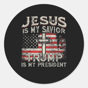 Sticker Rond Jésus Est Mon Sauveur Trump Est Mon Président Amér