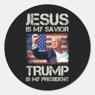 Sticker Rond Jésus est mon sauveur Trump est mon président Amér