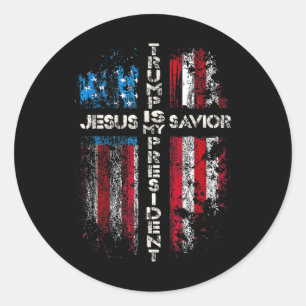 Sticker Rond Jésus Est Mon Sauveur Trump Est Mon Président Amér