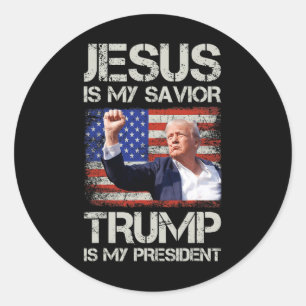 Sticker Rond Jésus Est Mon Sauveur Trump Est Mon Président Amér