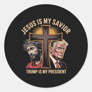 Sticker Rond Jésus Est Mon Sauveur Trump Est Mon Président Bibl