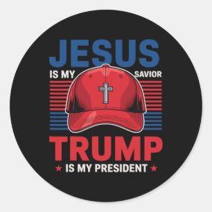 Sticker Rond Jésus Est Mon Sauveur Trump Est Mon Président Chri