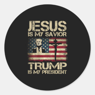 Sticker Rond Jésus Est Mon Sauveur Trump Est Mon Président Drap
