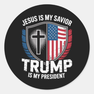 Sticker Rond Jésus est mon sauveur Trump est mon président pro-