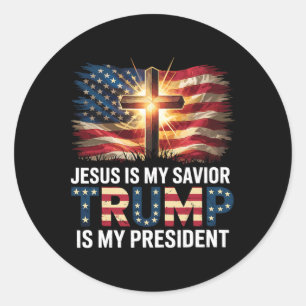Sticker Rond Jésus est mon sauveur Trump est mon président pro-
