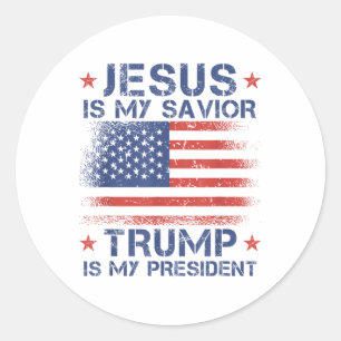 Sticker Rond Jésus Est Mon Sauveur Trump Est Mon Président Retr