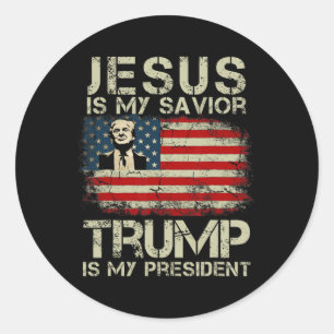 Sticker Rond Jésus est mon sauveur Trump est mon président Trum