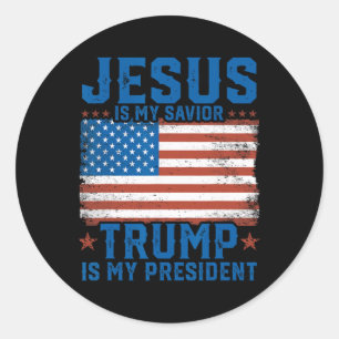 Sticker Rond Jésus est mon sauveur Trump est mon président Trum