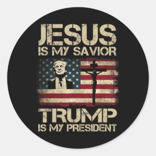 Sticker Rond Jésus est mon sauveur Trump est mon président Trum