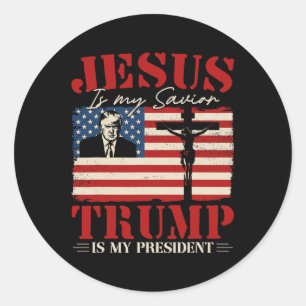 Sticker Rond Jésus est mon sauveur Trump est mon président Trum