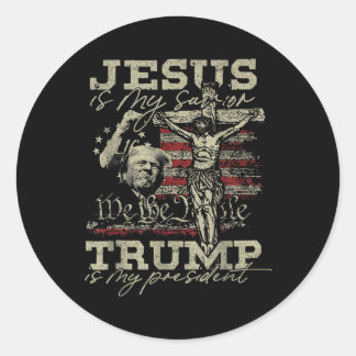 Sticker Rond Jésus Est Mon Sauveur - Trump Est Mon Président Us
