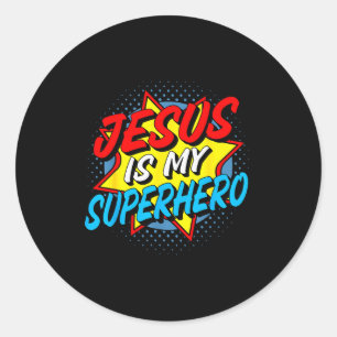 Sticker Rond Jésus est mon super-héros 