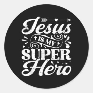 Sticker Rond Jésus Est Mon Superhéros - Religieux Chrétienne