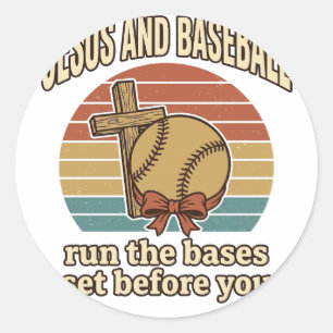 Sticker Rond Jésus et Baseball Vintage Chemise Chrétienne