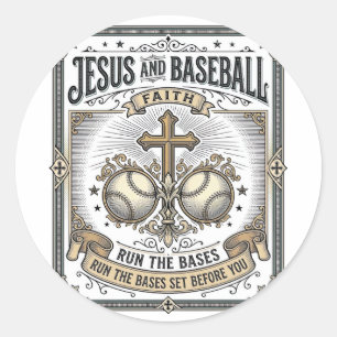 Sticker Rond Jésus et baseball vintage chrétien