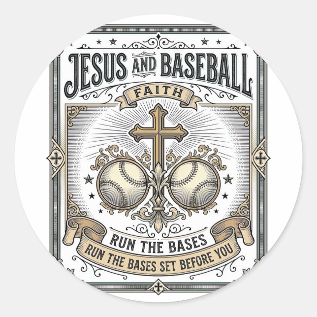 Sticker Rond Jésus et baseball vintage chrétien  (Devant)