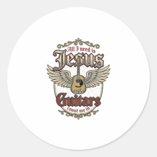Sticker Rond Jésus et guitares Guitare chrétienne vintage