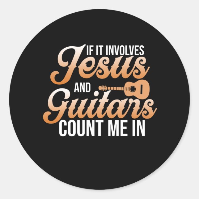 Sticker Rond Jésus Et Guitares Musique Joueur Musicien Guitaris (Devant)