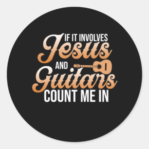Sticker Rond Jésus Et Guitares Musique Joueur Musicien Guitaris