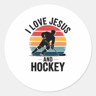 Sticker Rond Jésus et hockey - Vintage religieux chrétien Hoc