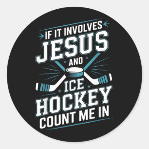 Sticker Rond Jésus et le hockey sur glace Comptez sur moi 2