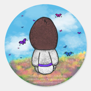 Sticker Rond Jésus et les papillons avec l'Arrière - plan