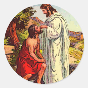 Sticker Rond Jésus et l'homme aveugle