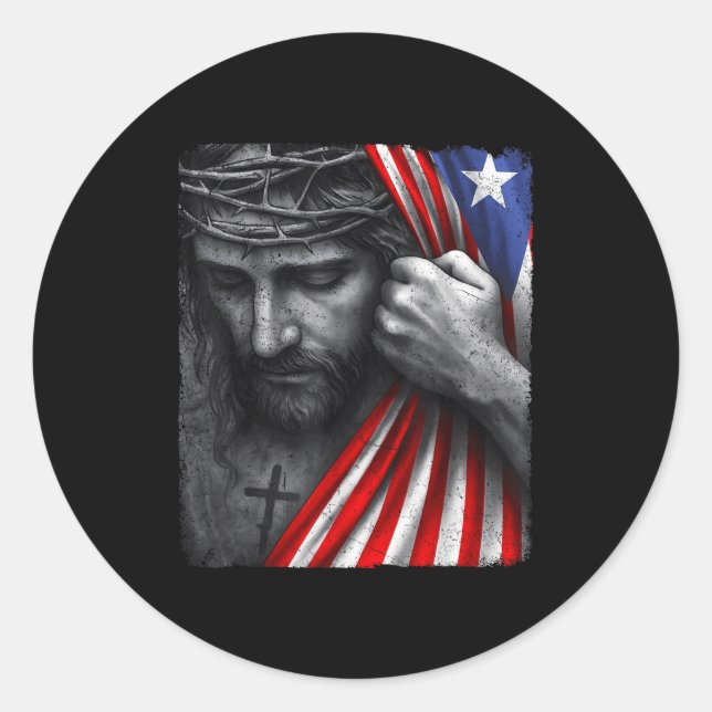 Sticker Rond Jesus Faith Cross Crown America Puerto Rico Herita (Devant)