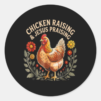 Sticker Rond Jésus Félicitant Et Élevant Du Poulet Foi Drôle Fe