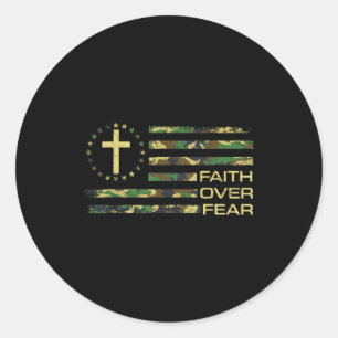 Sticker Rond Jésus Foi Sur La Croix Camo Drapeau Américain Usa