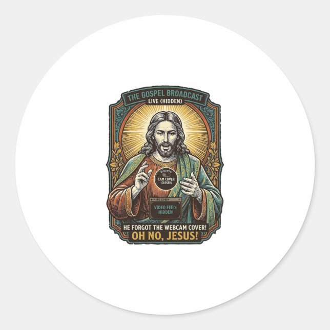 Sticker Rond Jésus Fond noir Webcam oubliée Couverture Virtuell (Devant)