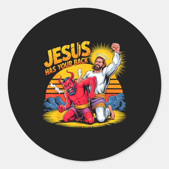 Sticker Rond Jesus Has Your Back Christian Faith  (Devant)