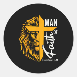 Sticker Rond Jésus Homme De Foi Lion Croix I Corinthiens 16 13