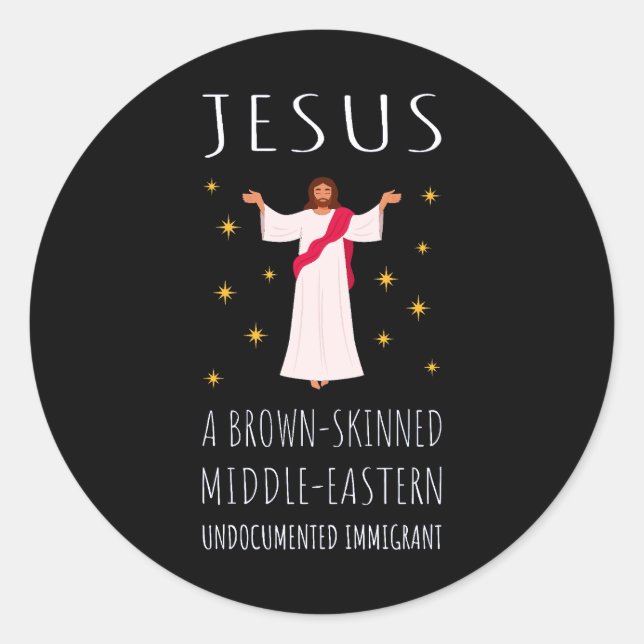 Sticker Rond Jésus Immigrant sans papiers à peau Brown I (Devant)