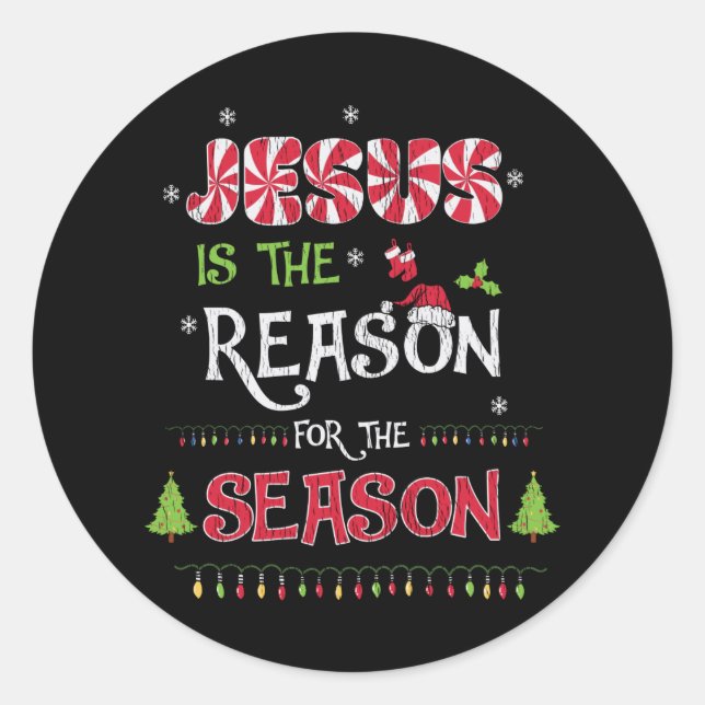 Sticker Rond Jésus La Raison La Saison Noël chrétien (Devant)