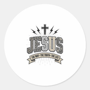 Sticker Rond Jésus Le Chemin La Vérité La Vie Vintage Chrétien