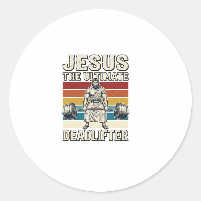 Sticker Rond Jésus Le Levreur De Poids Ultime Design Vectoriel  (Devant)