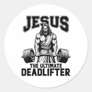Sticker Rond Jésus l'haltérophile ultime drôle travail chrétien