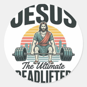 Sticker Rond Jésus l'haltérophile ultime vintage