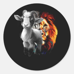 Sticker Rond Jésus Lion Agneau chrétien Lover Dieu Christian Re