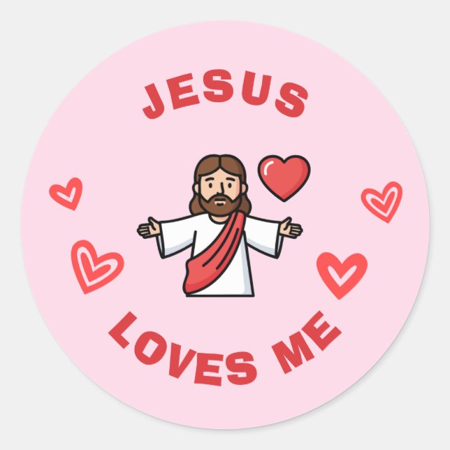 Sticker Rond Jesus Loves Me | Children's Christian Valentine (Devant)