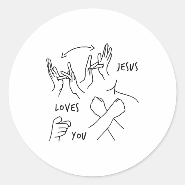 Sticker Rond Jesus Loves You Asl Sign Language Christian  (Devant)