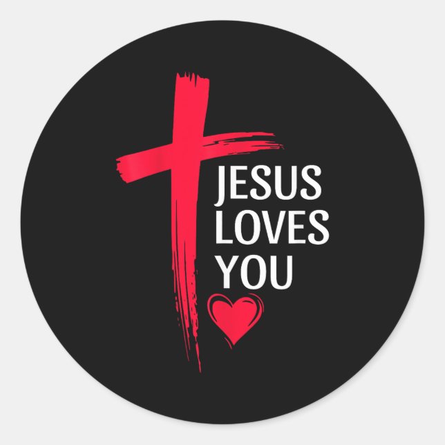 Sticker Rond Jesus Loves You Christian Love Cross Heart Design  (Devant)