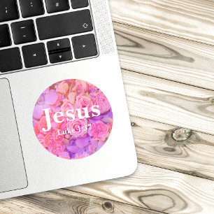 Sticker Rond Jésus Luc 1:37 Verset avec Fleur colorée élégante